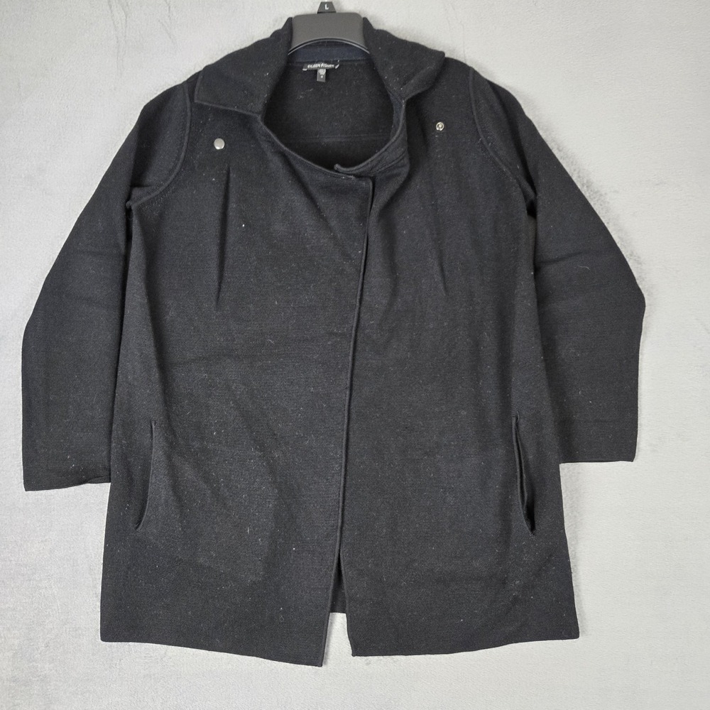 Eileen Fisher Cardigan Women Small 100% Merino Wool Long Sleeve Open Front Black